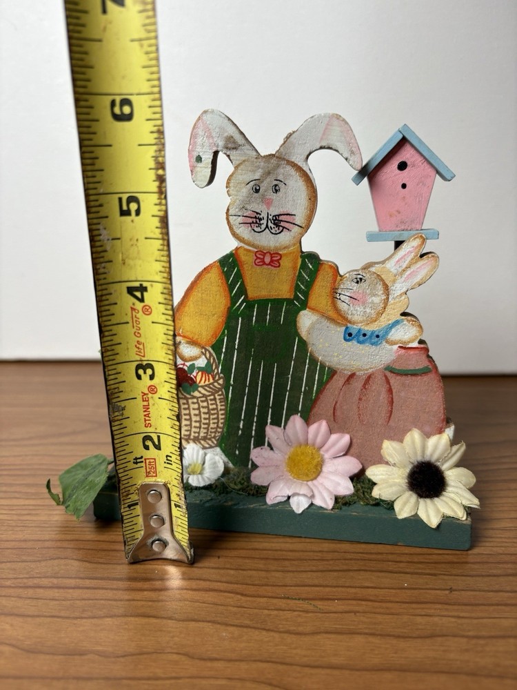 Vintage Wood Easter Bunnies Table Decoration Cute