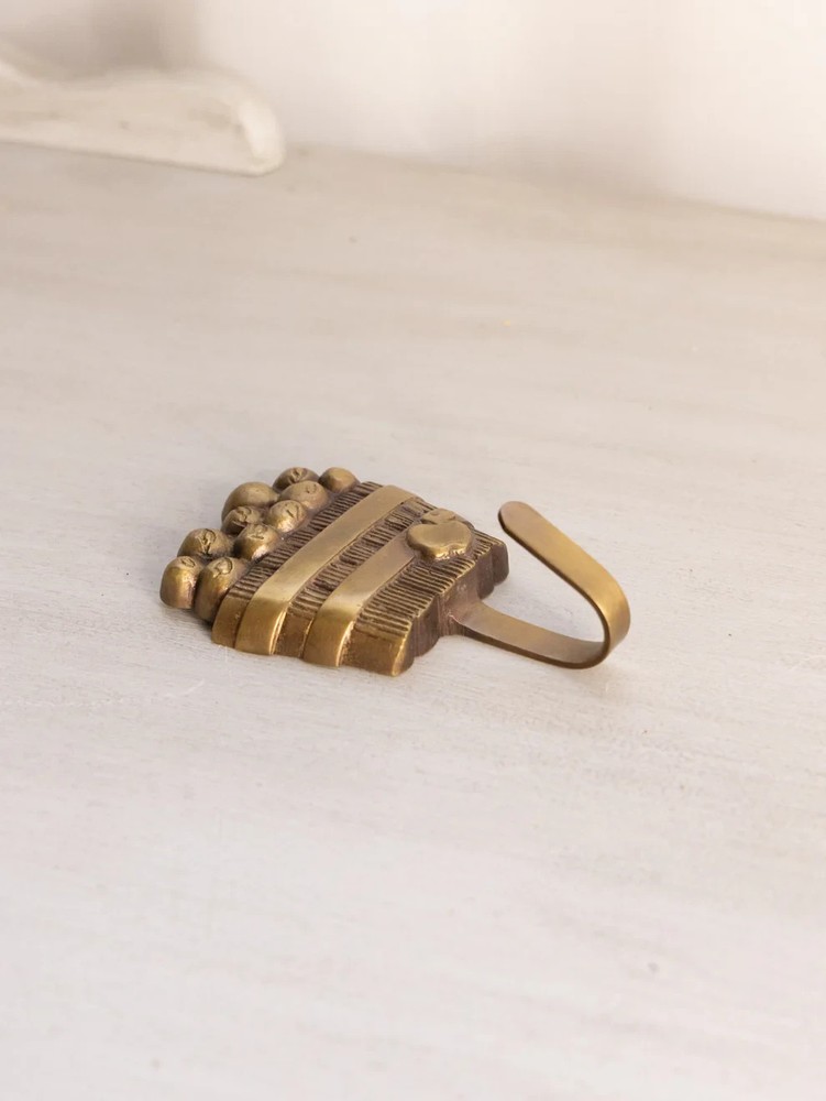 Gold Tone Brass Apple in Basket Wall Hook