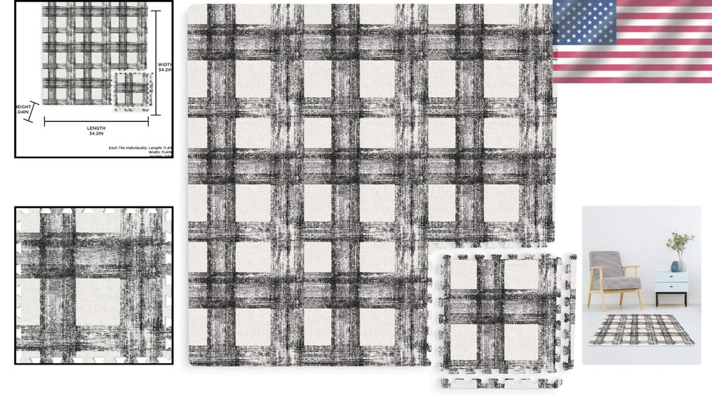 Customizable Black Plaid Interlocking Floor Tiles - Perfect for Any Space