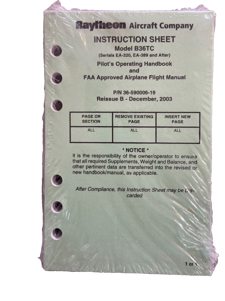 Beechcraft B36TC Pilot's Operating Handbook FAA Approved Flight Manual 2003