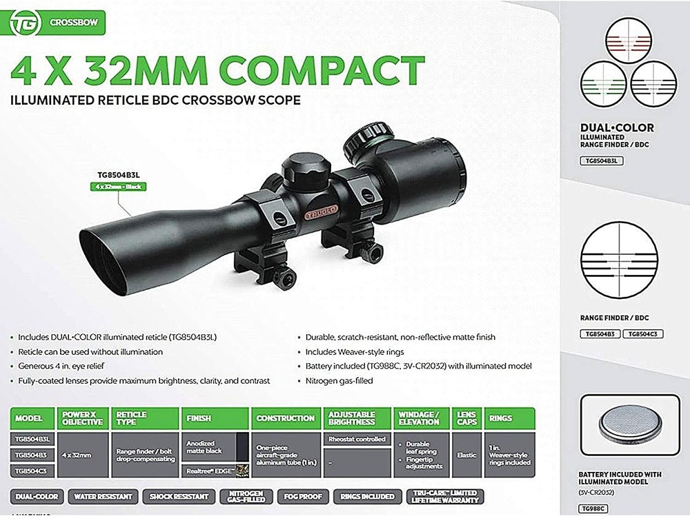 Precision 4x32mm BDC Rangefinder Crossbow Scope - Durable & Water-Resistant
