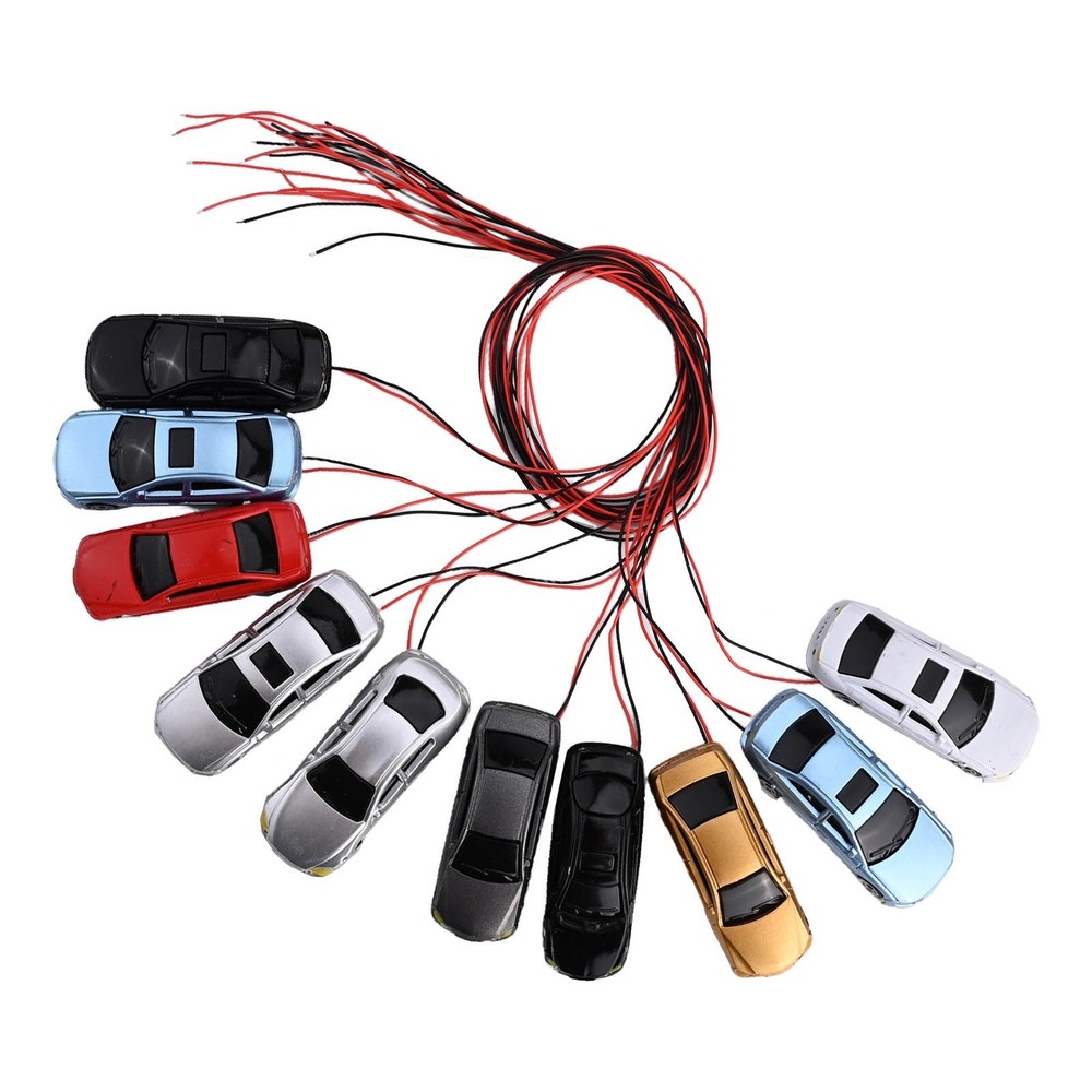 HO Scale Random Color Illuminated Model Car Train Set 45mm Length 10 Pcs