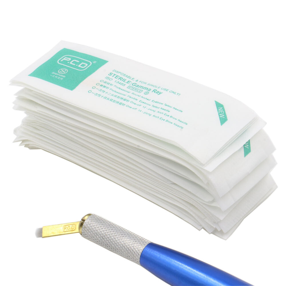 50pcs Microblading Tattoo Needles PCD 14 Pins U Shape Permanent Makeup Blades