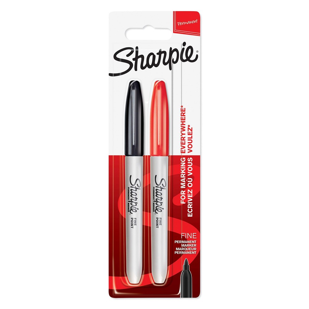 Sharpie Permanent Markers Fine Tip Black Red 2 Pack Quick Drying Ink
