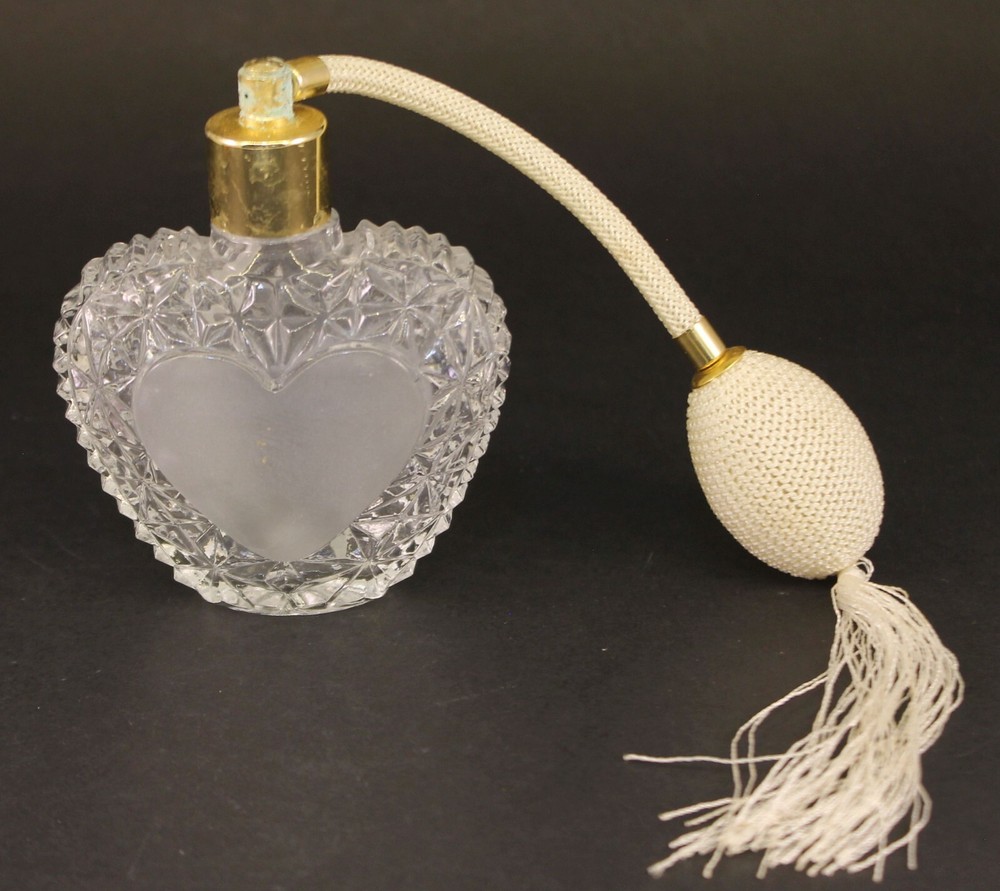 Vintage Heart Shaped Glass Perfume Atomizer Bottle 4" Tall