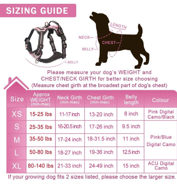 WINSEE Pink Camo, No Pull Pet Harness with Dog CollarAdjustable Reflective Small