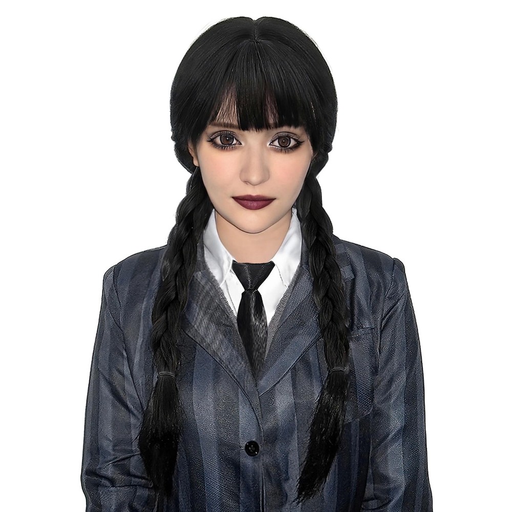MUPUL Black Braided Wig With Bangs Long Braid 24 Inch, /