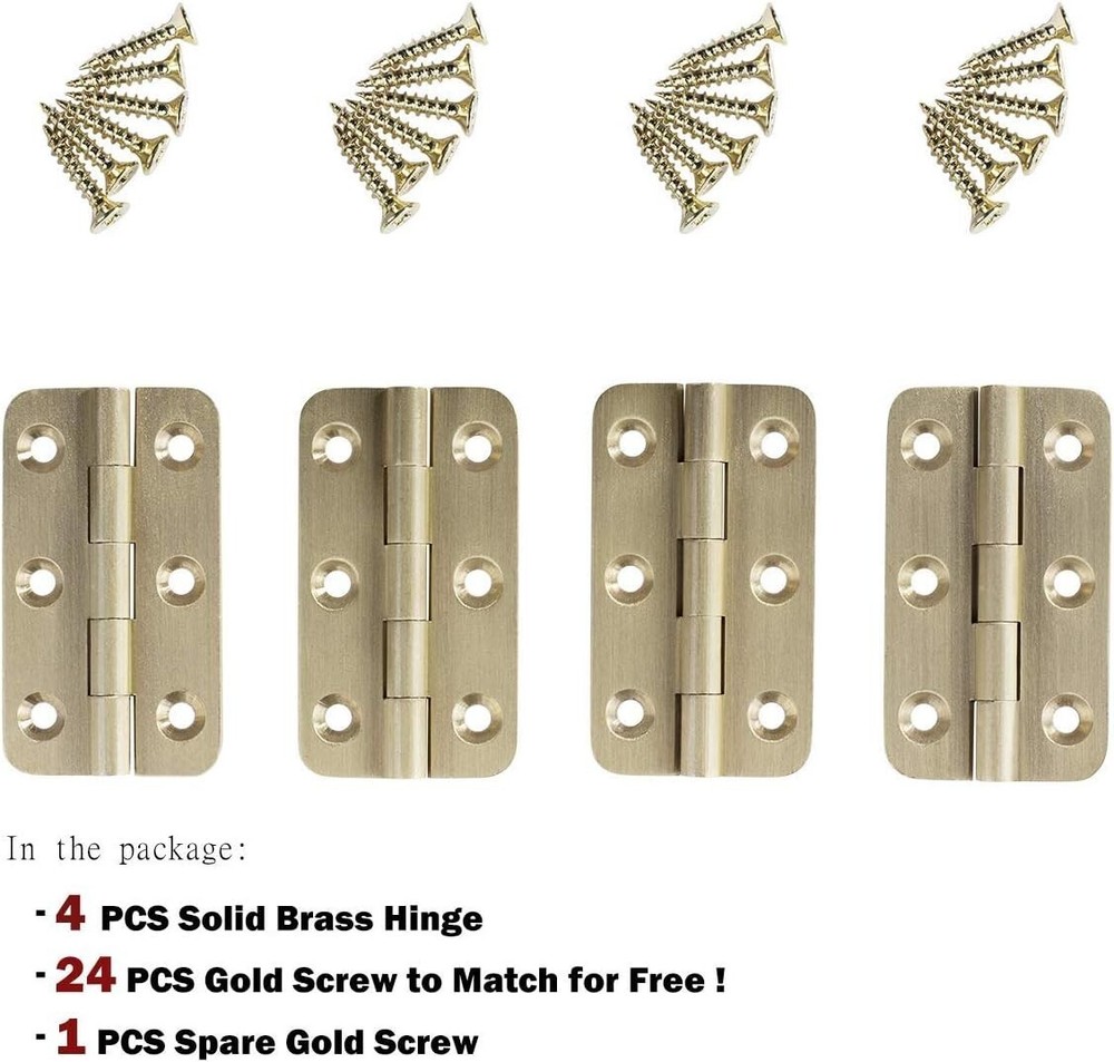 4-Pack Brushed Solid Brass Butt Hinges 2" for Cabinets and Wood Crafting