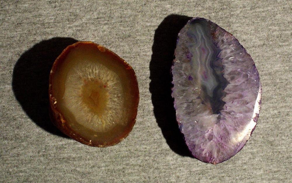2 different colors agate 3" slab and 2" half cut and polished face