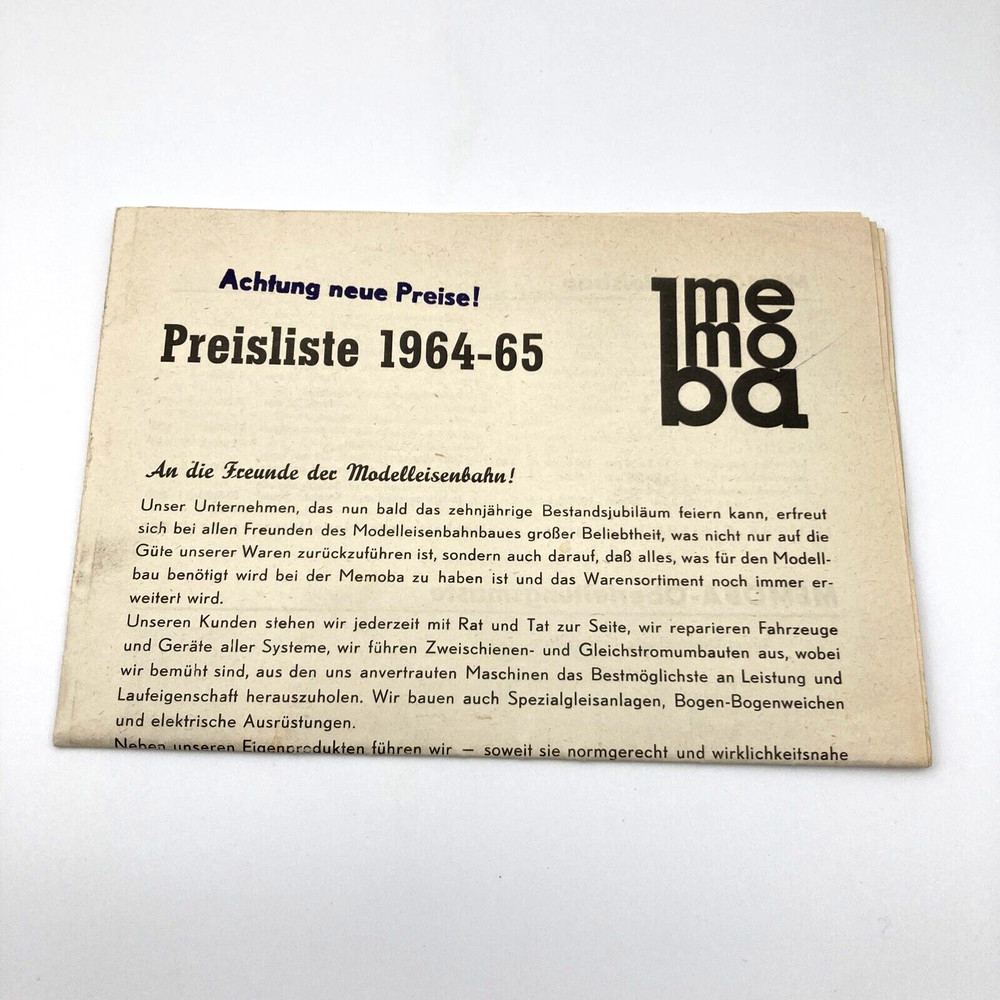 Memoba 1964/64 Model Railroad Train Catalog Pricelist