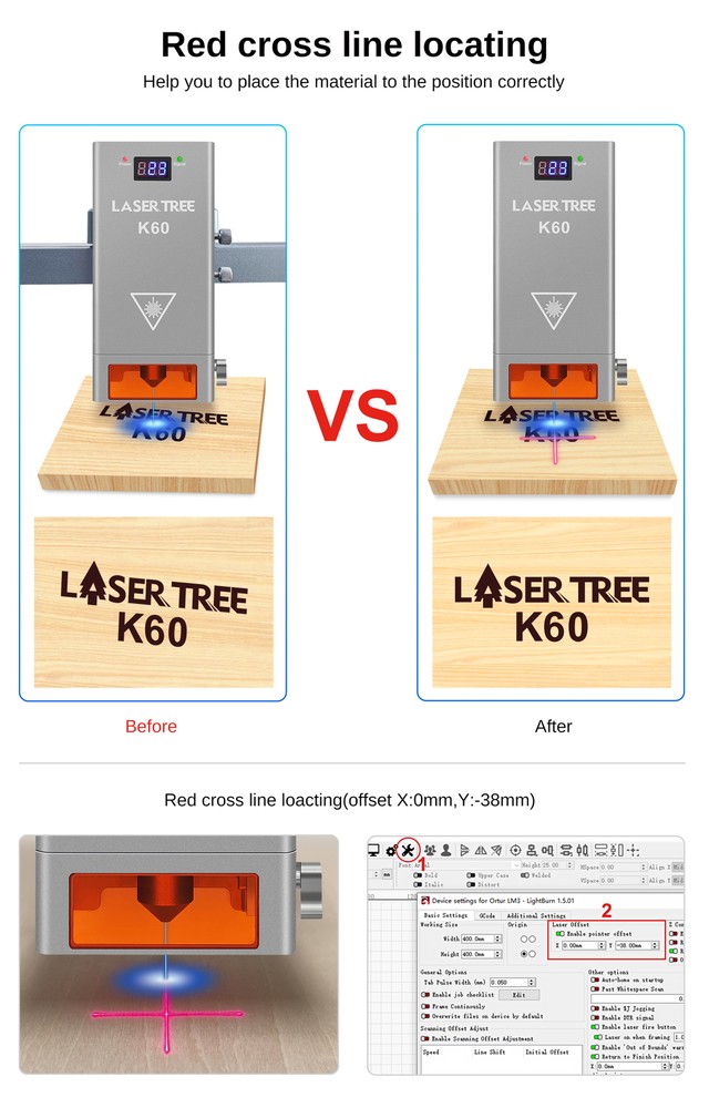 LASERTREE K60 Laser Head Module 60W Optical Power for DIY Engraving Cutting Tool