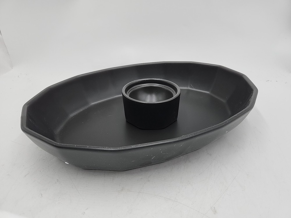 NEW Bright Angle Ceramic Serving Dish 15" Geometric Grey