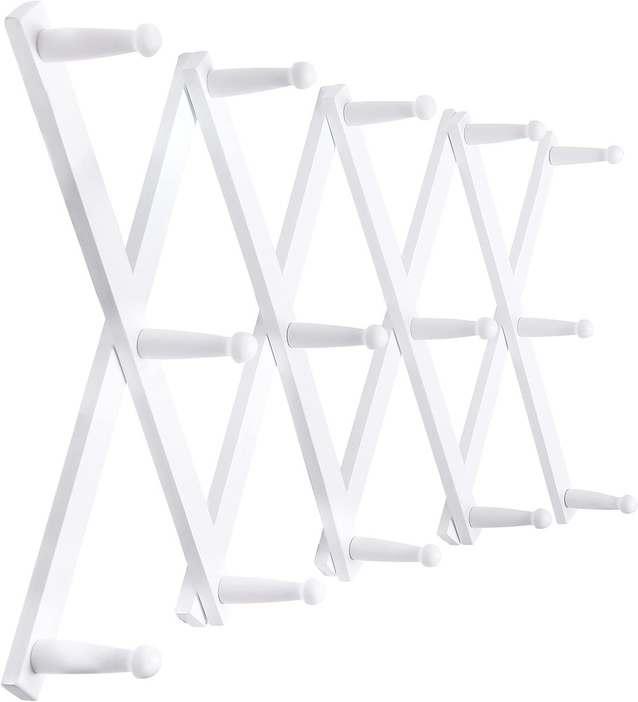 Hat Rack Wall Mount W/ 14 Hooks Solid Wooden Expandable Coat Rack