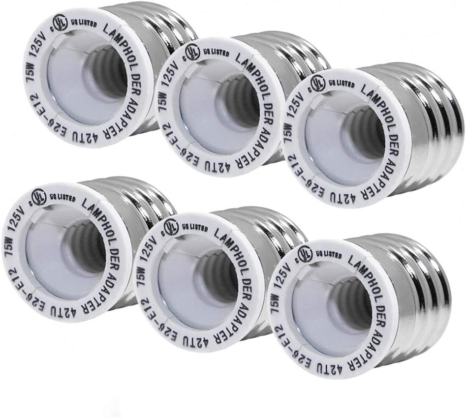 (6-Pack) Spiritled E26 E27 to E12 Socket Adapter,Ul Listed Medium Screw E26 to C