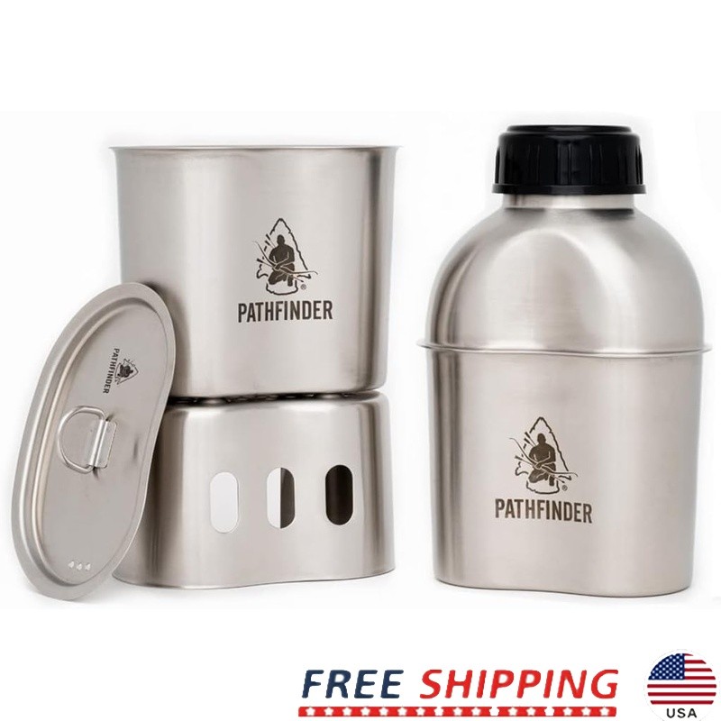 Stainless Steel Camping Kit Wide Mouth Canteen Multi Use Cooking Nesting Set