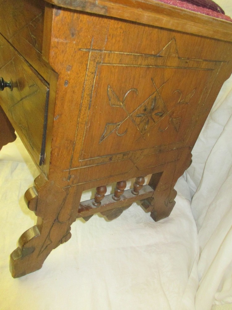 Antique carved Walnut Sewing Box Stand with Needlepoint lid