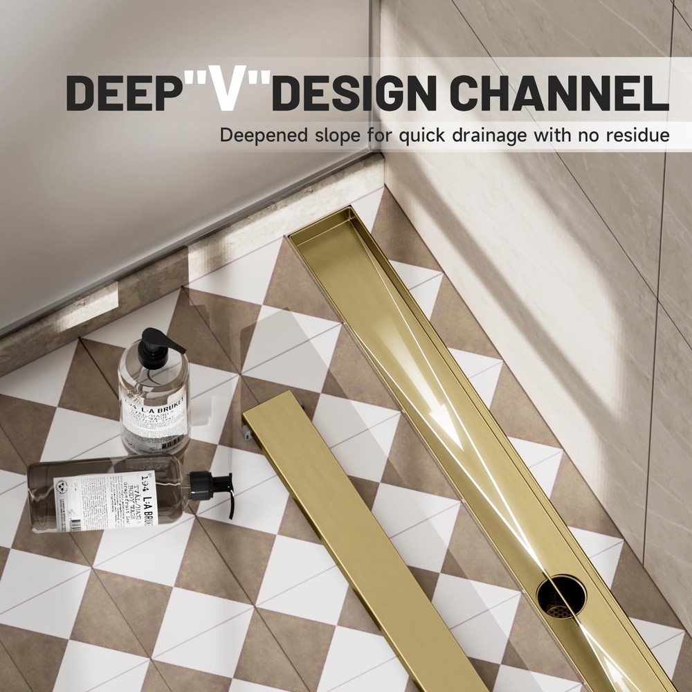 Linear Shower Drain, 36 Inch Linear Drain with Tile Insert Grate 304 Stainles...