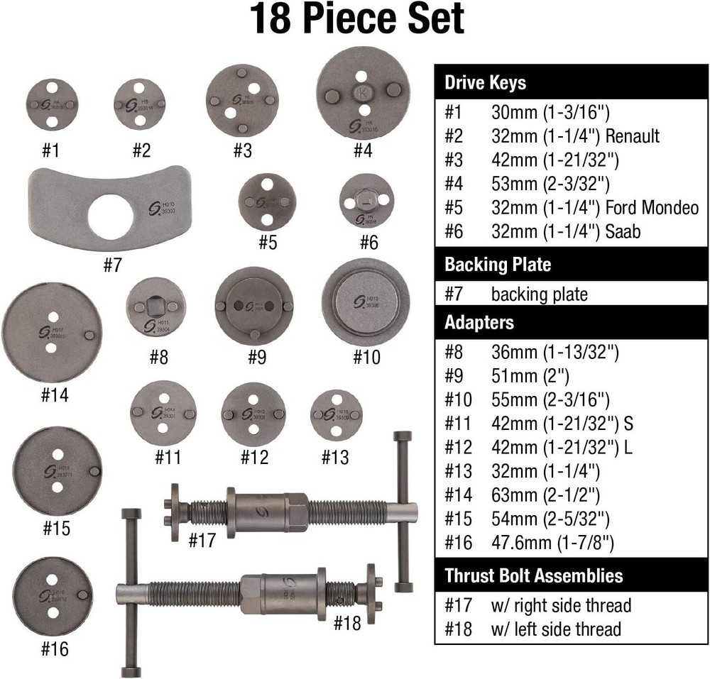18-Piece Master Disc Brake Caliper Tool Set and Wind Back Kit