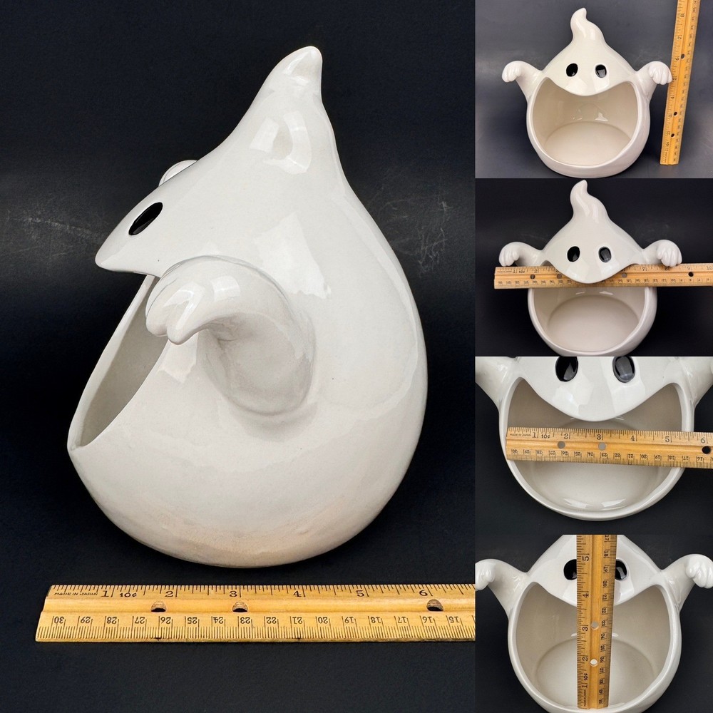Ceramic White Ghost Halloween Candy Dish Bowl Open Mouth Arlington Designs