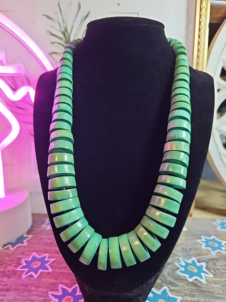 Vintage Wooden Disk Bead Boho Necklace "9"