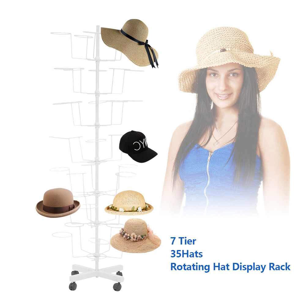 7 Tier Hat Rotating Display Rack White Hat Cap Display Retail Display Stand