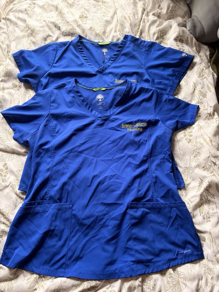 HH Works Women's Blue Medical Scrubs Set Solid Pattern Uniform Multiple Pieces