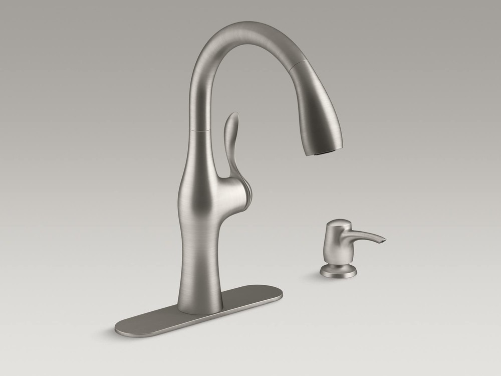 Kohler Alma Pull-Down Kitchen Faucet with Soap Dispenser, Modern Stainless Steel