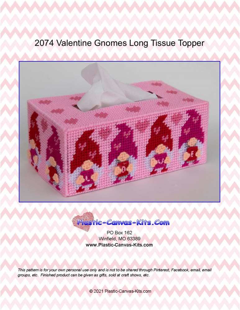 Valentine's Day  Gnome Long Tissue Topper-Plastic Canvas Pattern or Kit