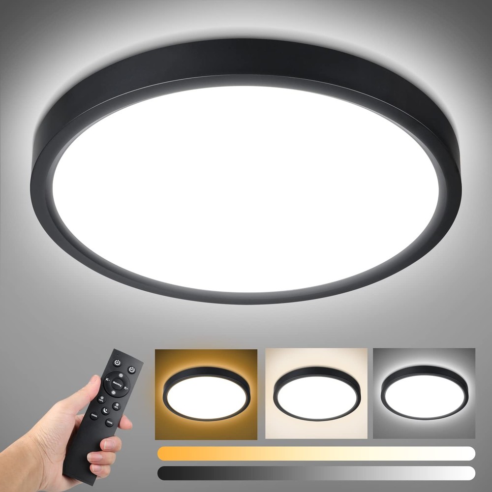 Dimmable LED Flush Mount Ceiling Light with Remote Control 3000K-6000K Color