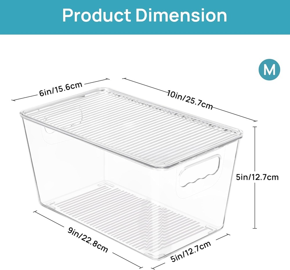 6 Pack Clear Stackable Storage Bins W/ Lids Medium Plastic Containers W/ Handle