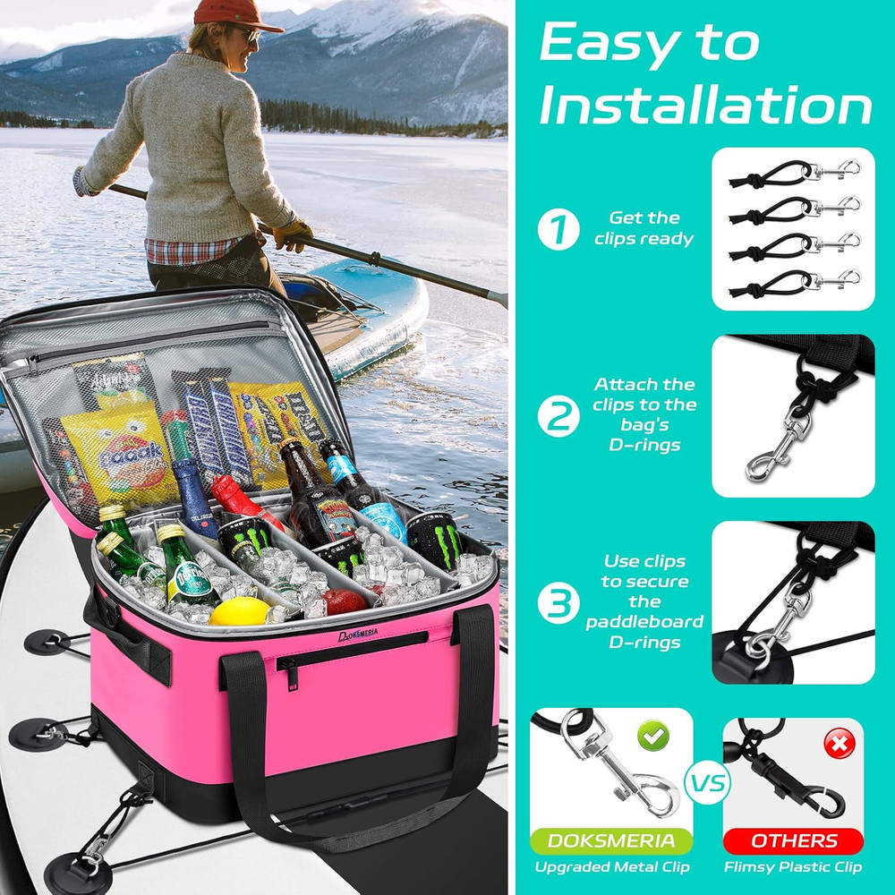 Waterproof Paddle Board Cooler with Shoulder Strap & 6 Elastic Clips