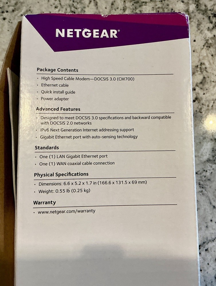 NETGEAR CM700 High Speedcable Modem - NIB