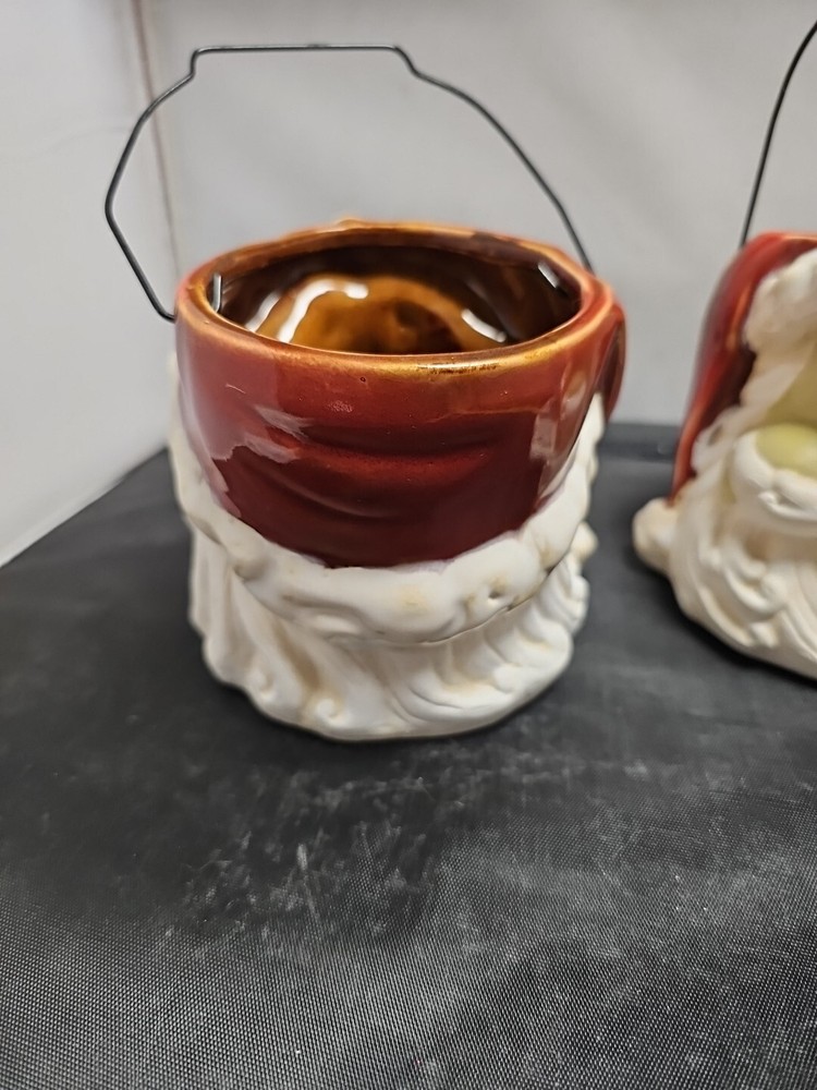 2-Ceramic Santa Containers With Wired Handle- By Collections