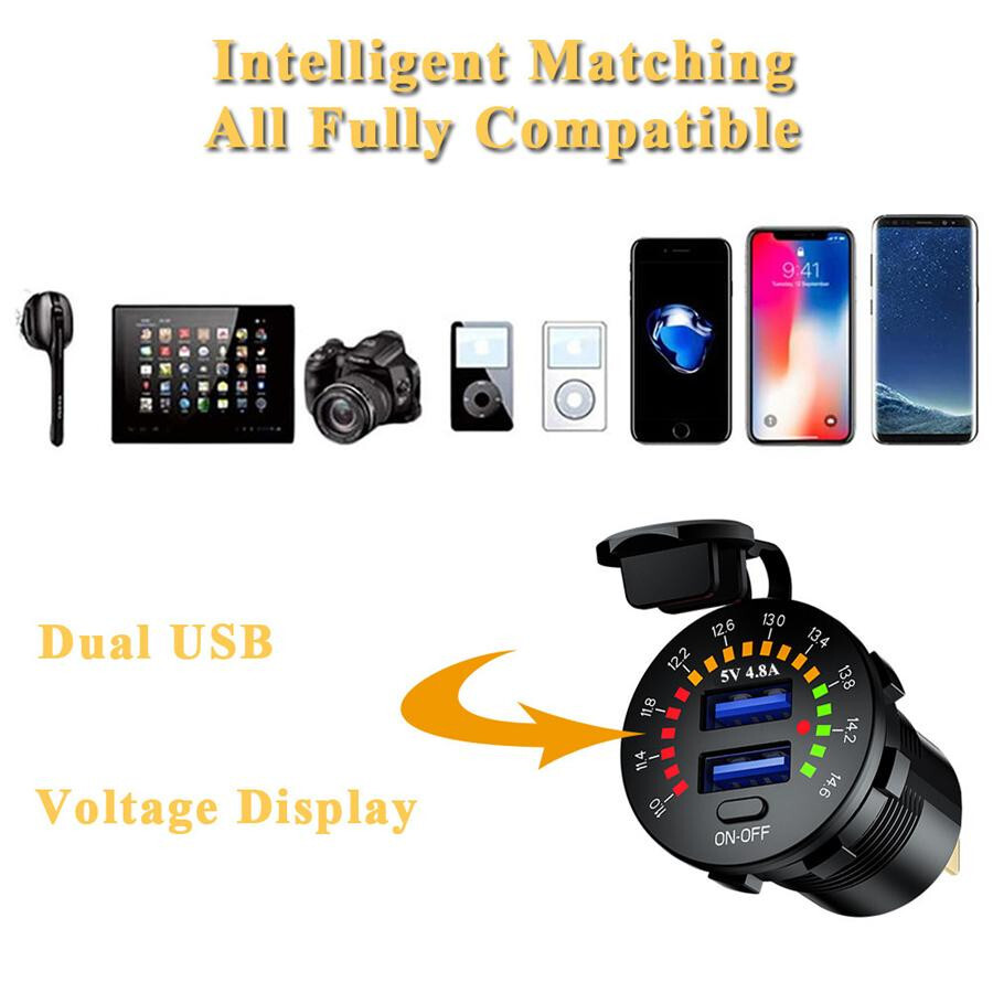 Car Cigarette Lighter Socket Power Outlet Dual USB Ports Charging LED Voltmeter