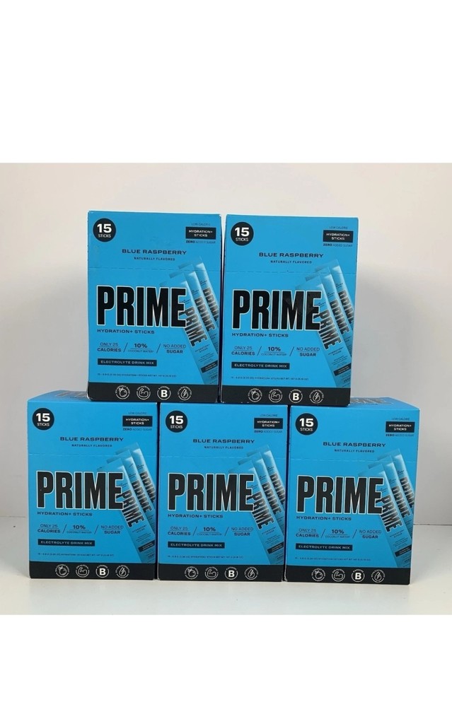 (5) Prime Hydration + Sticks BLUE RASPBERRY 75 Sticks Total READ