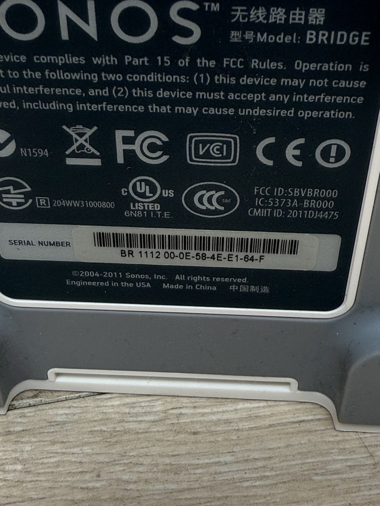 Sonos White Connect Bridge With Adapter - Missing Wall Plug Cord