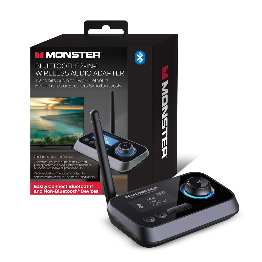 Monster Bluetooth Transmitter & Receiver, 2-in-1 Bluetooth Audio Adapter, Str...