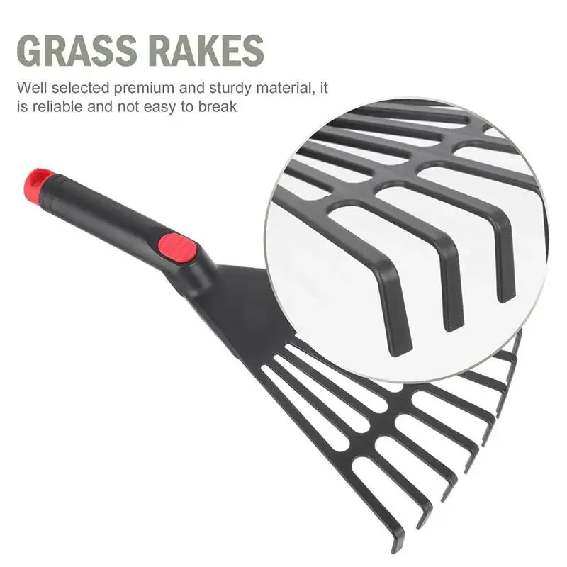 Small Leaf Rake Gardening Tool Plastic Hand Rake with Handle for Lawn Care
