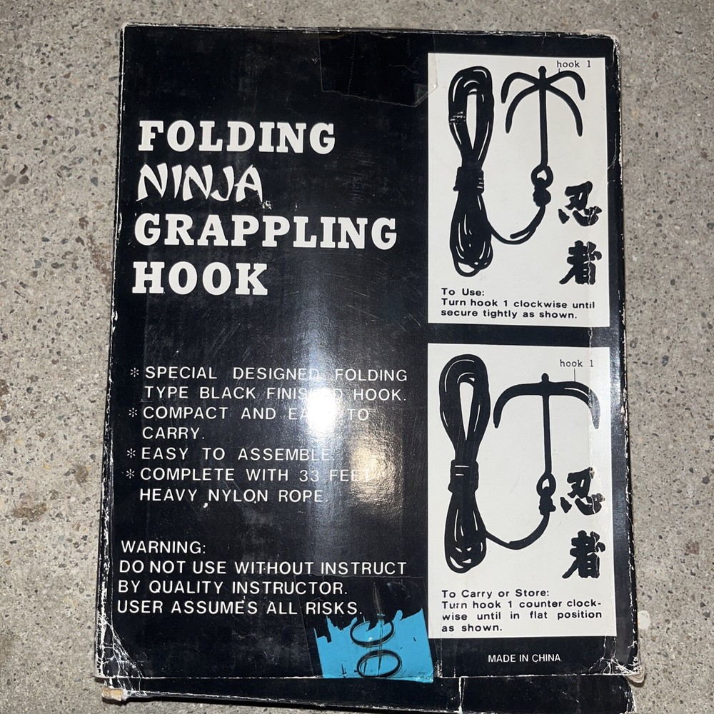 Ninja Folding Grappling Hook & 33ft Rope Black Compact New In Box