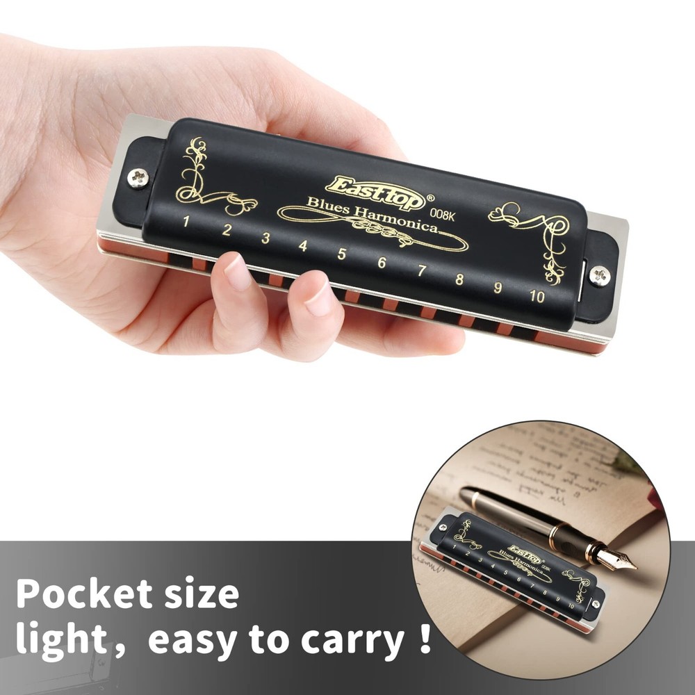 EASTTOP Harmonica Set Harmonica 7 Keys 10Hole Professional Blues Harp Harmonica