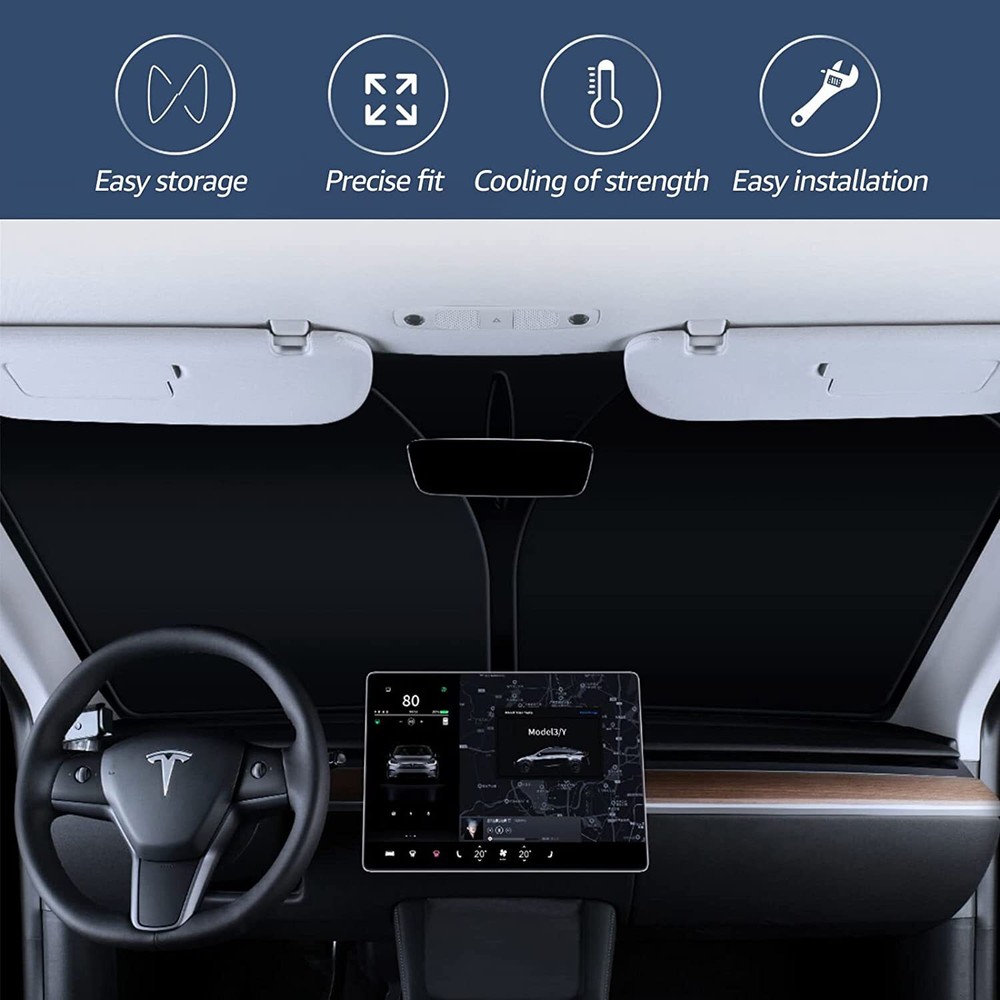 Compatible With Tesla Model 3 Model Y Front Windshield Sunshade Cover Foldable
