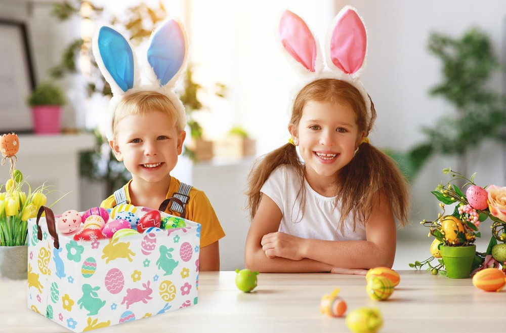 Rectangular Easter Baskets, Easket Basket for Kids.Bunny Easter Basket with H...