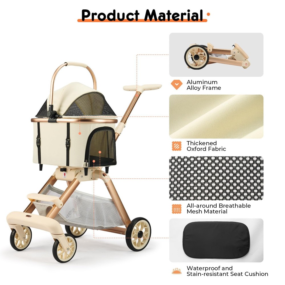Pet Stroller for Small Dogs - 3 In1 Dog Stroller with Adjustable Handle and D...