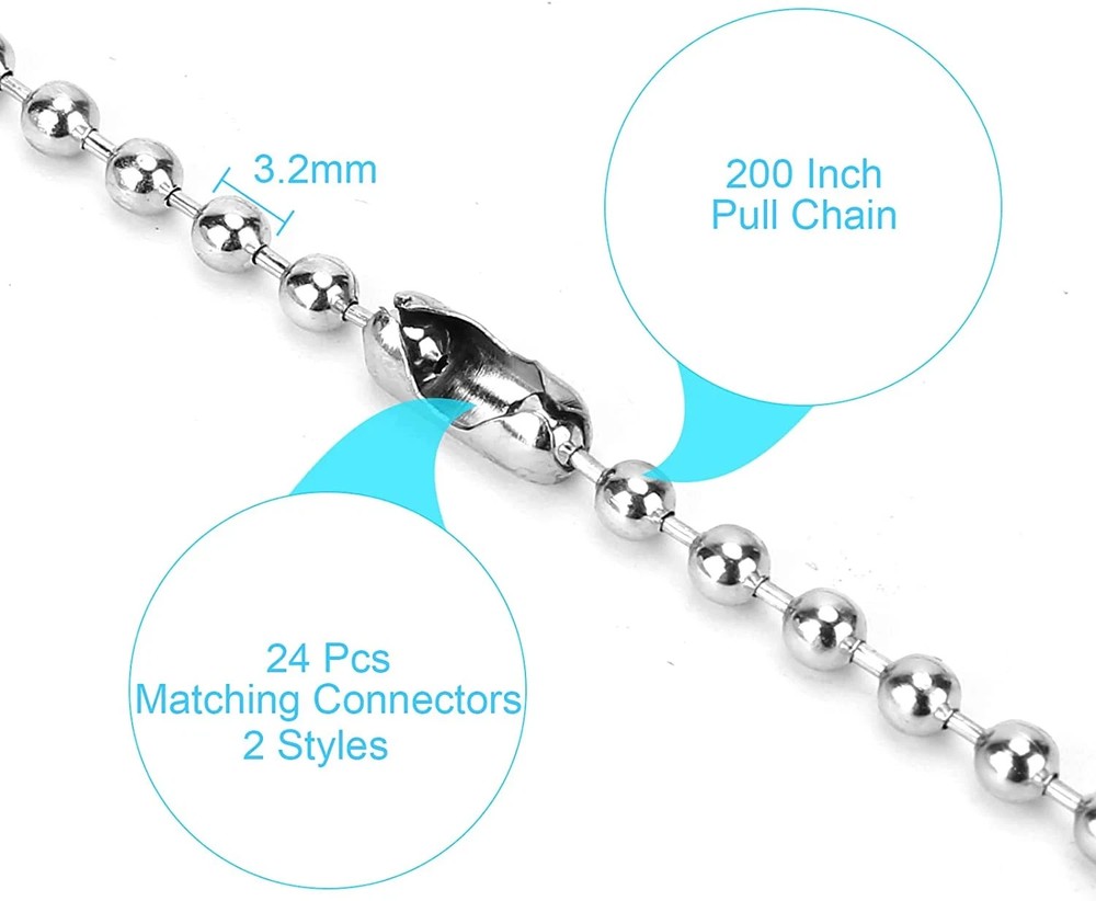 200 Inch Ceiling Fan Pull Chain Upgrade Rust Proof 3.2mm Beaded Pull Chains E...