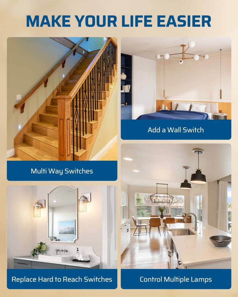 EDISHINE Wireless Light Switch&Receiver Kit 15A Hight Power Remote Light Switch