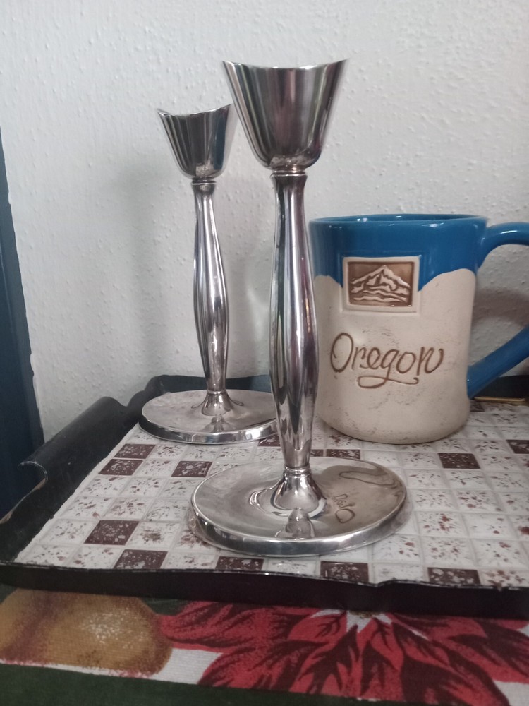 Silver Plated Candle Sticks Denmark Pair Mid Century