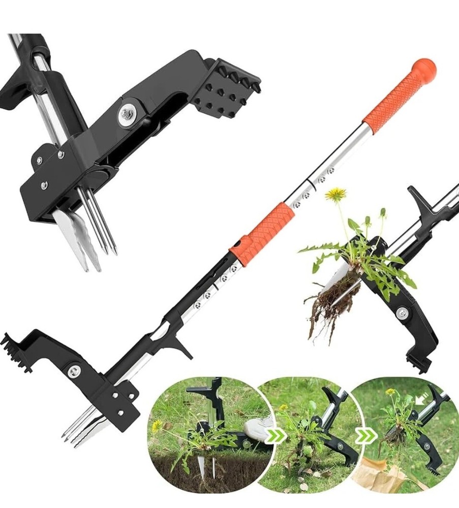Weed Puller Stand Up Weeder Hand Tool Long Handle Garden Weeding Tool w/ 4 Claw