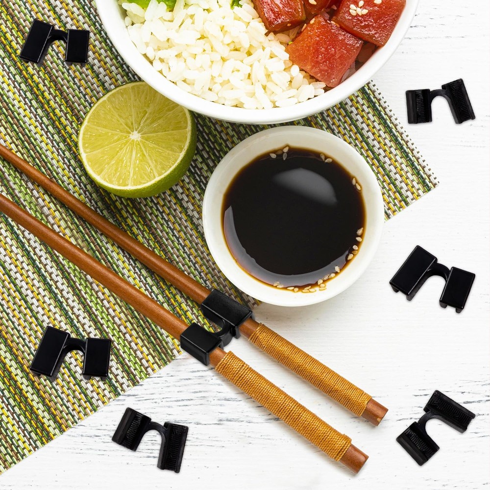 25 PCS Chopstick Helpers Plastic Reusable Training Hinges Connector Black