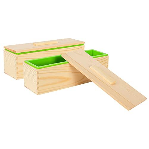 2 Pack 42oz Rectangular Flexible Silicone Soap Loaf Mold with Wooden Box