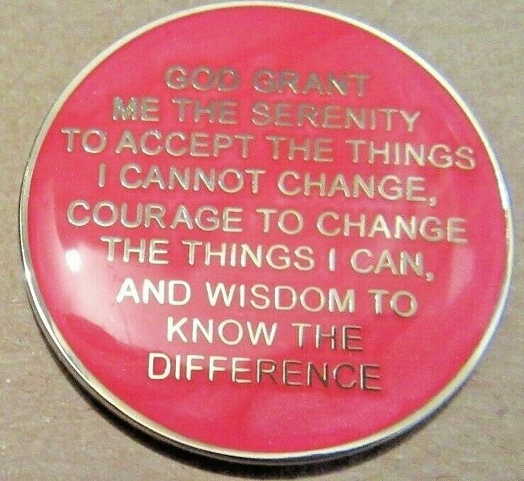 Glow Pink White Silver Alcoholics Anonymous 20 Year AA Medallion Sober Token